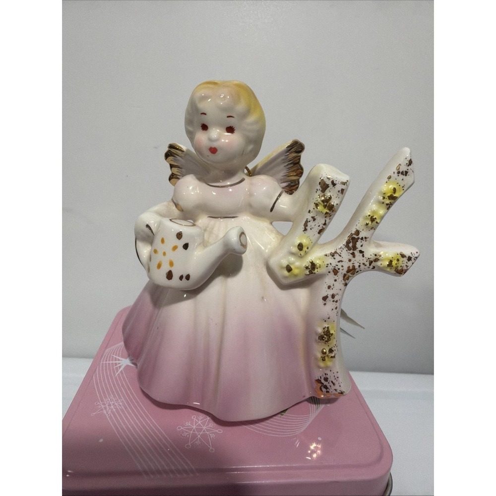 VTG Josef Originals Angel Girl Purple Porcelain Figurine # 4 Fourth Birthday